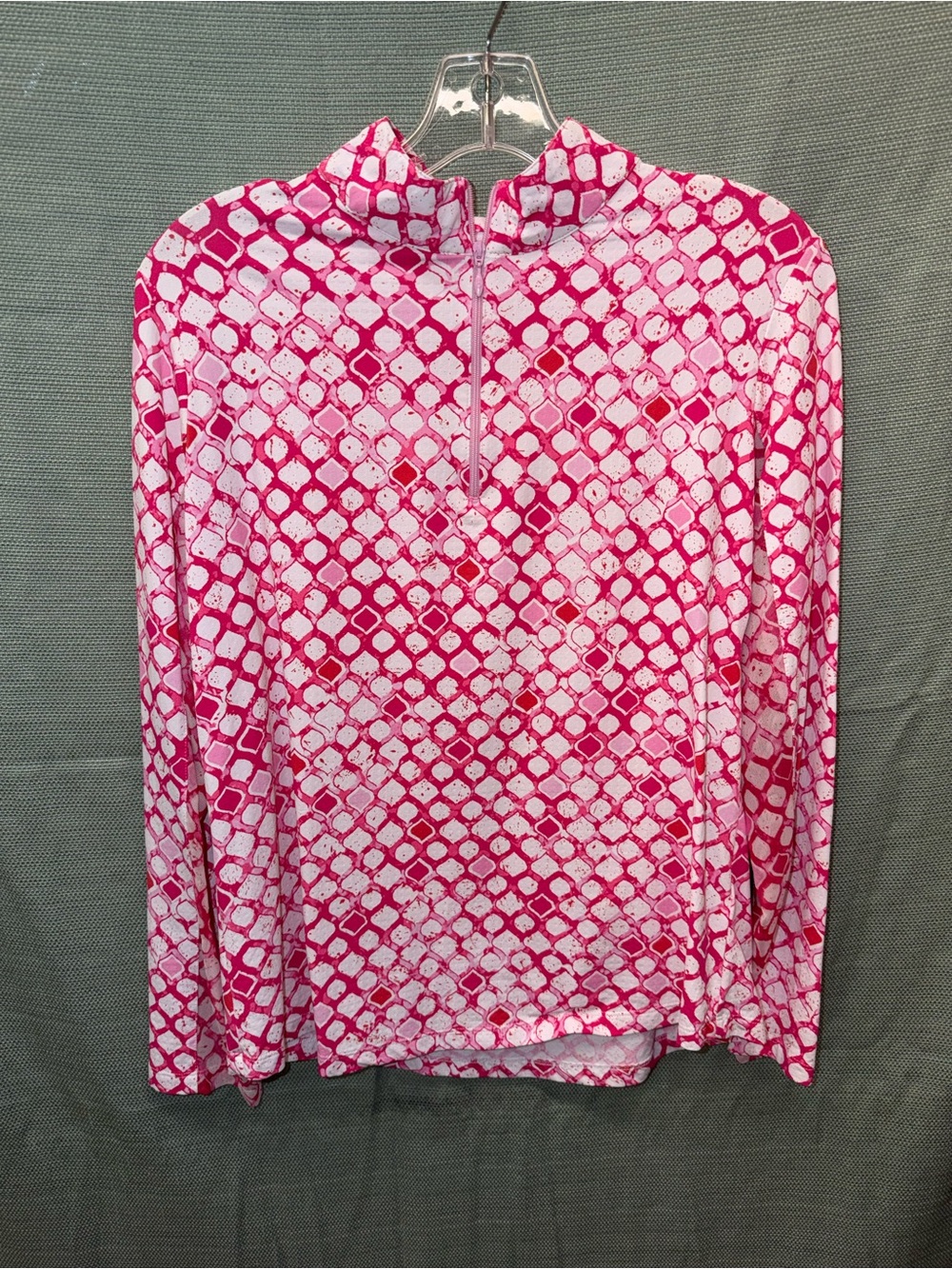 IBKUL Pink & White Geometric Quarter-Zip Long Sleeve Top